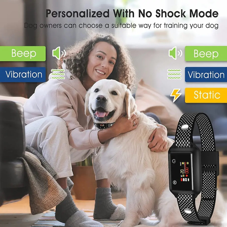 Touch Screen Rechargeable Bark Control Collar with Shock & Vibration