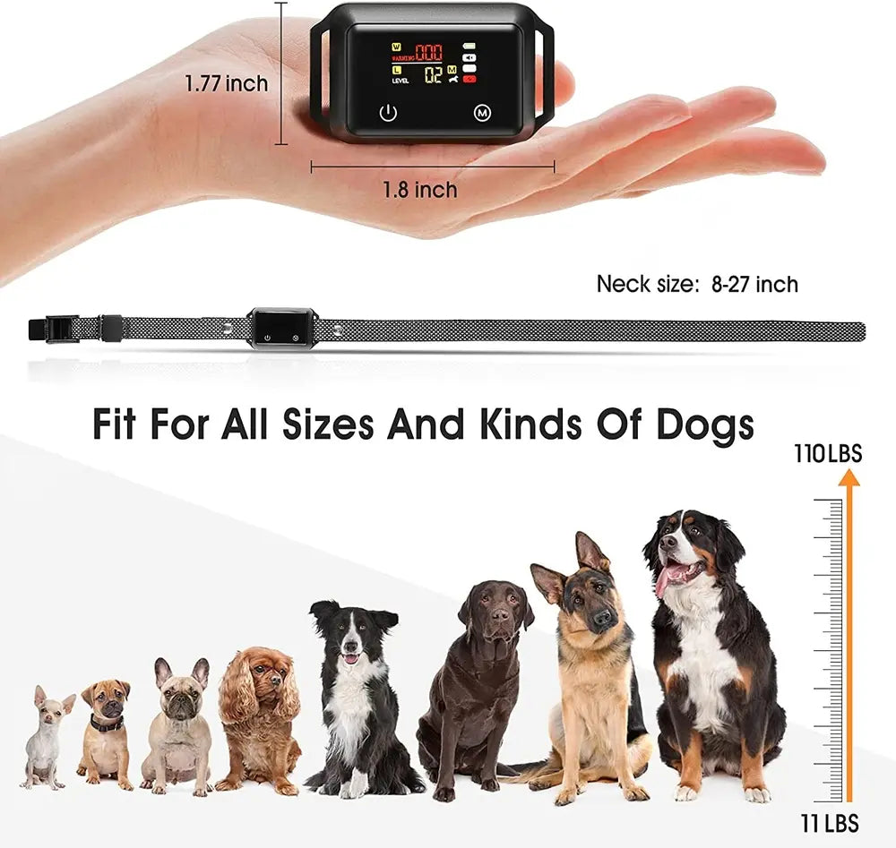 Touch Screen Rechargeable Bark Control Collar with Shock & Vibration