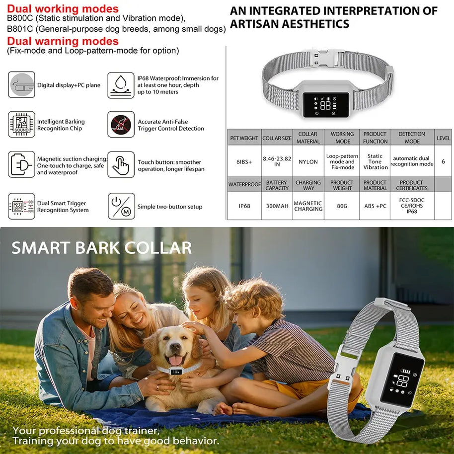 Waterproof Smart Bark Control Collar with Vibrate & Shock
