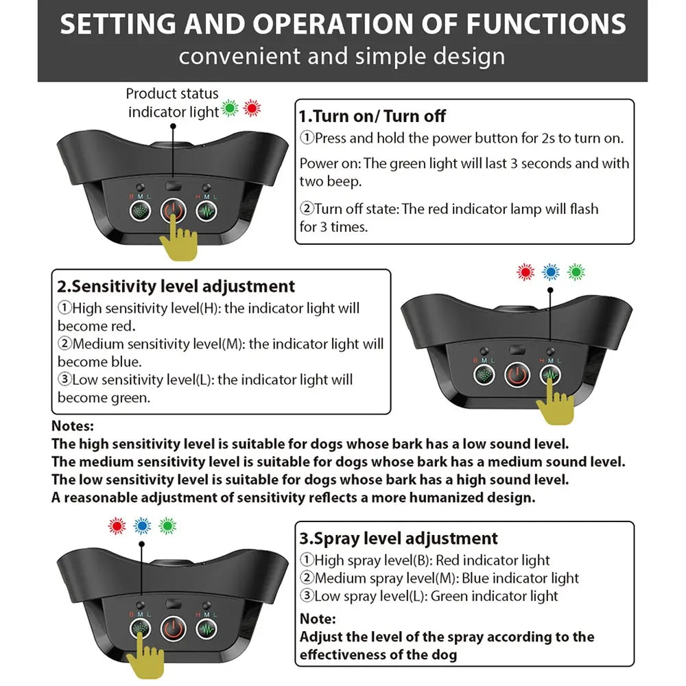 Dog Spray Anti-Bark Collar for Humane Bark Control