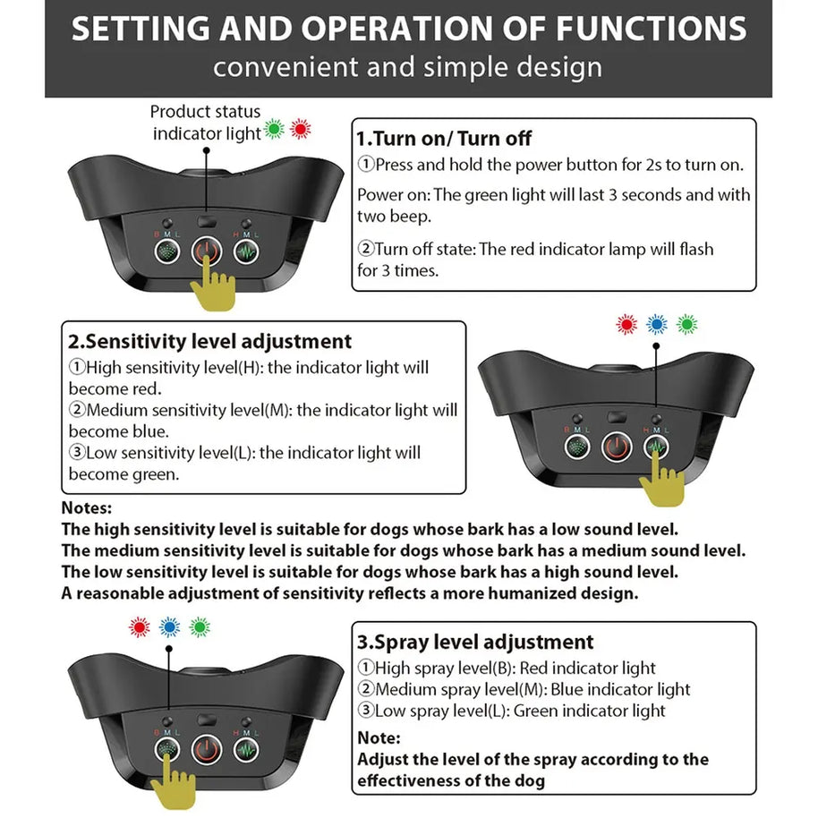 Dog Spray Anti-Bark Collar for Humane Bark Control