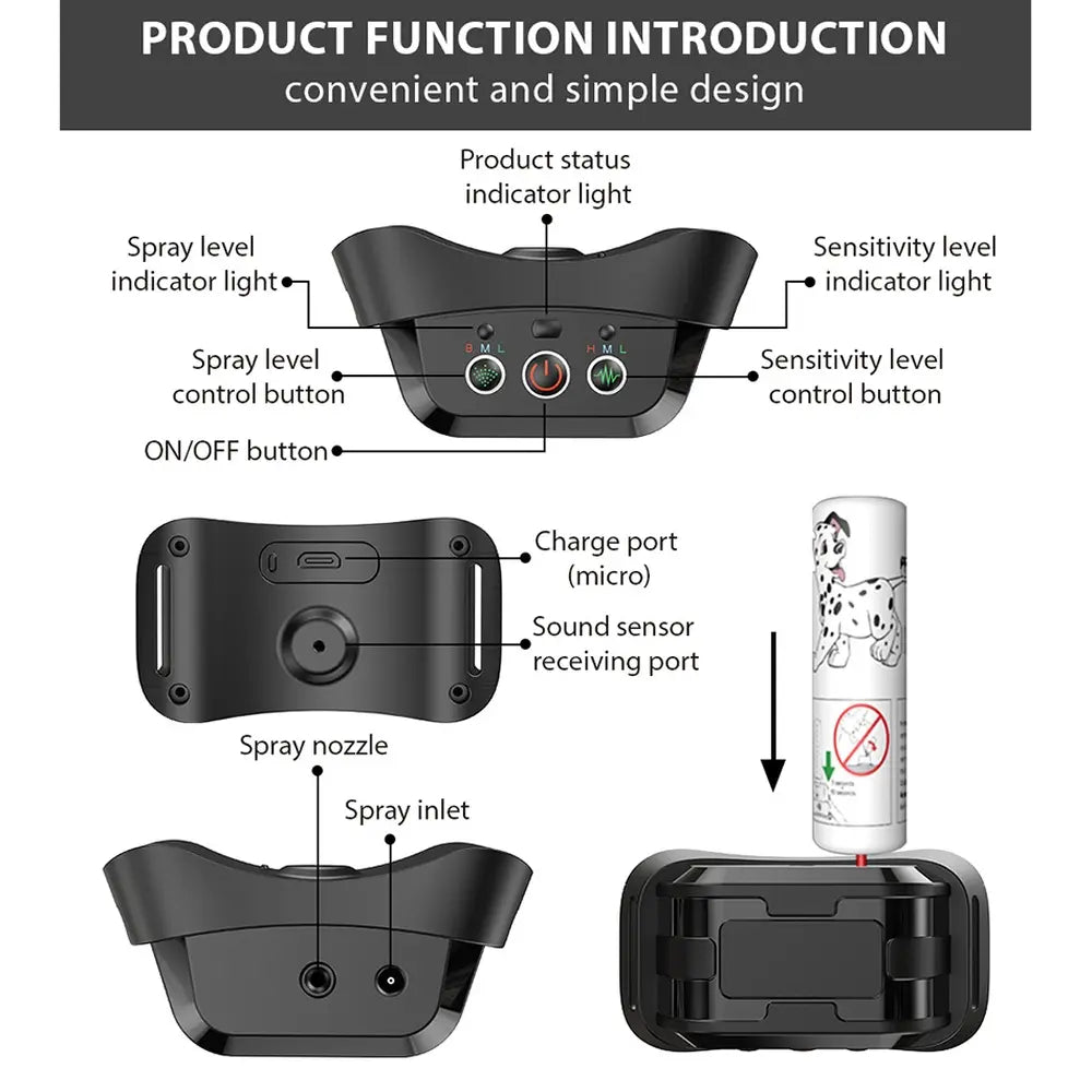 Dog Spray Anti-Bark Collar for Humane Bark Control