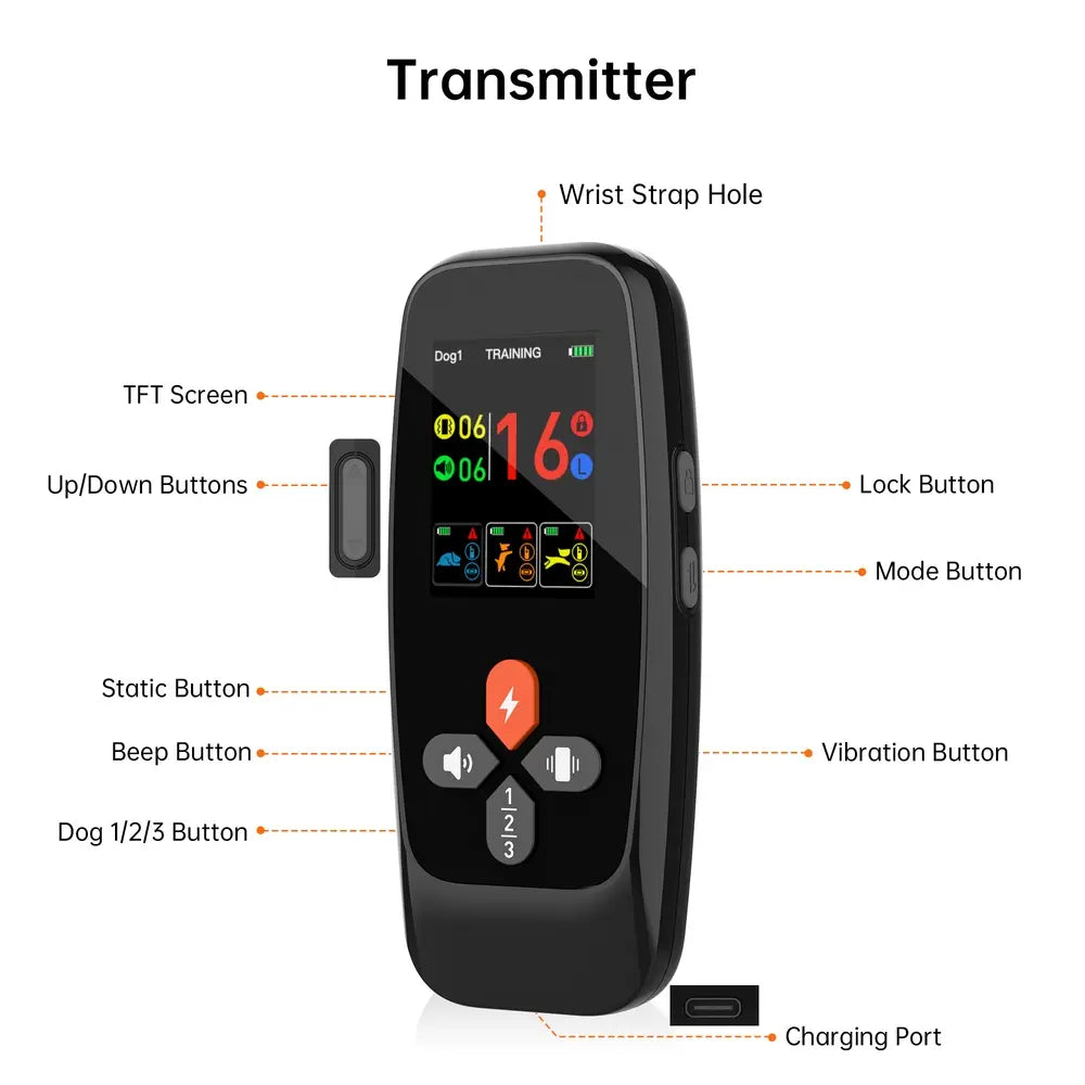 3280FT Waterproof Rechargeable E-Collar 3 Training Modes