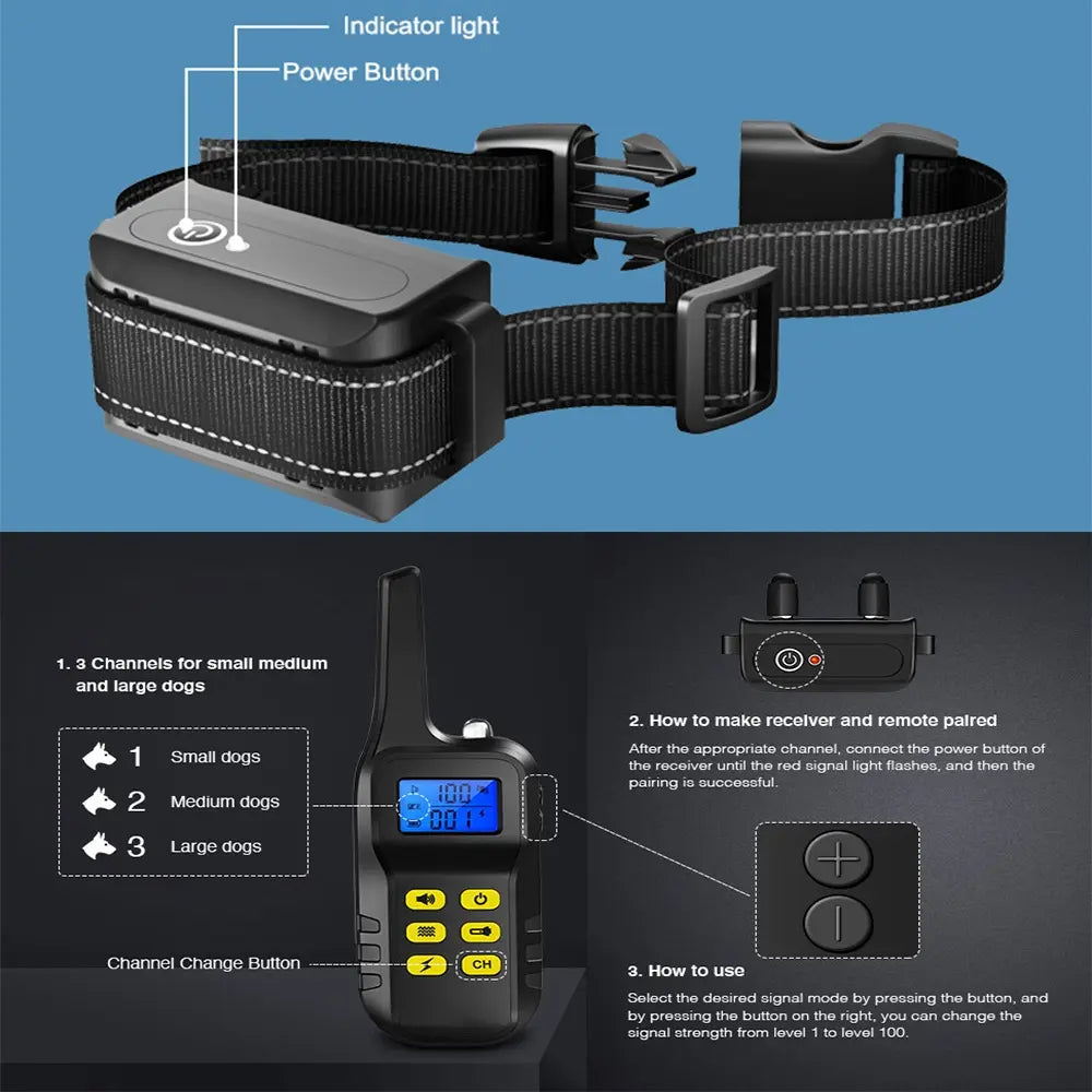 Waterproof Dog Training Collar with Beep Vibration & Shock