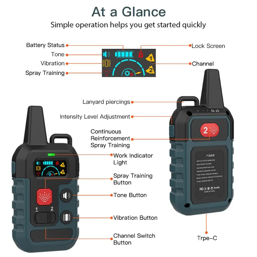 IPX6 Waterproof Spray Training Collar 1000ft Range