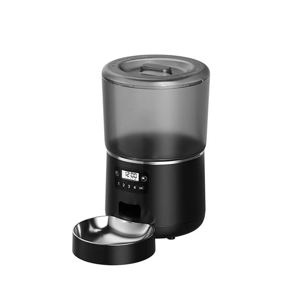4L Black Automatic Pet Feeder with 304 Stainless Steel Bowl