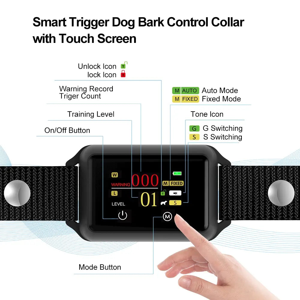 Smart 3C Touch Screen IP68 Waterproof Anti-Bark Collar