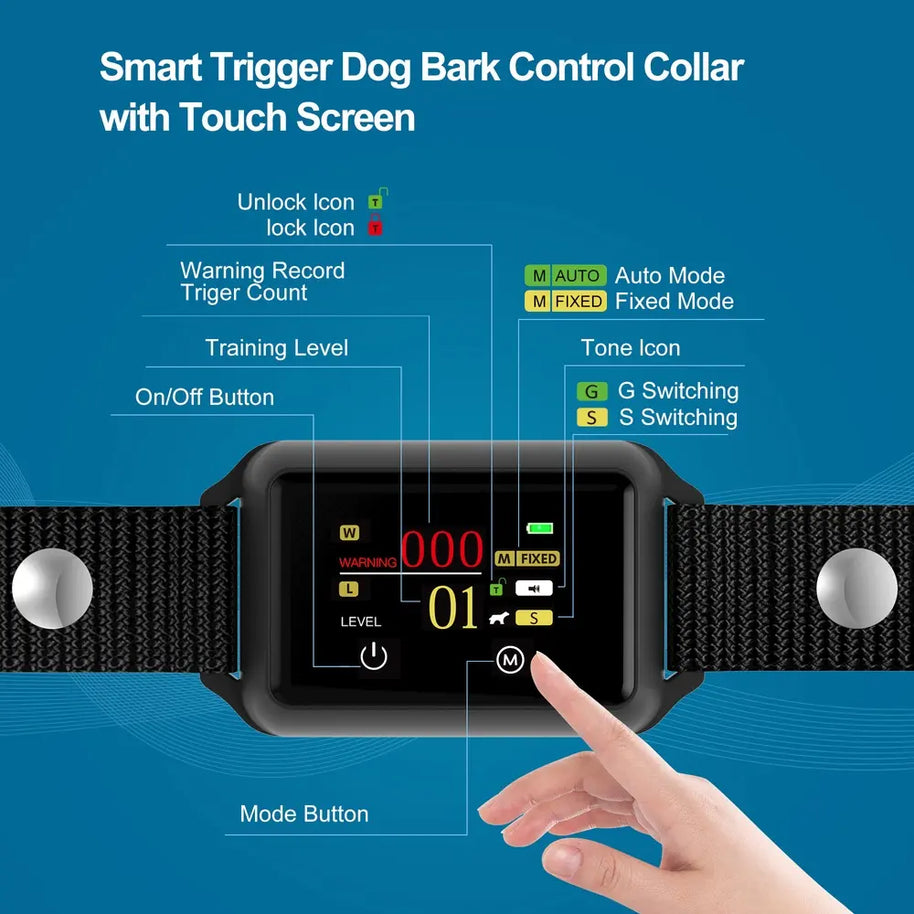 Smart 3C Touch Screen IP68 Waterproof Anti-Bark Collar