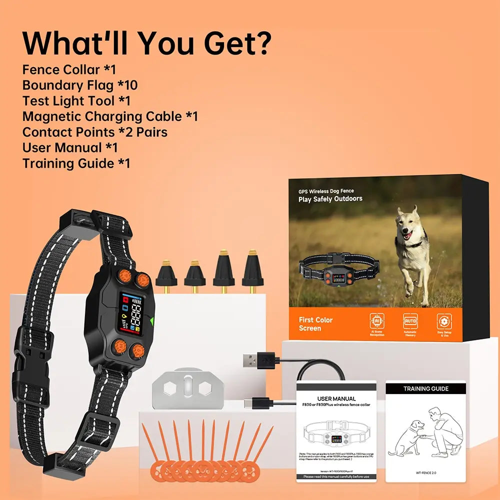 IPX7 Waterproof GPS Wireless Dog Fence & Shock Collar