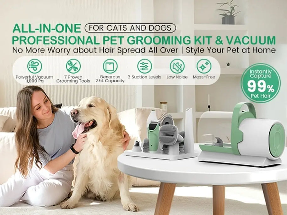 2.5L Pet Grooming Vacuum Kit with Clipper & Nail Grinder