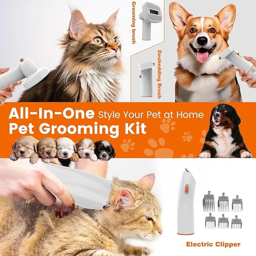 Portable Pet Grooming Vacuum Kit with Clipper & Dryer