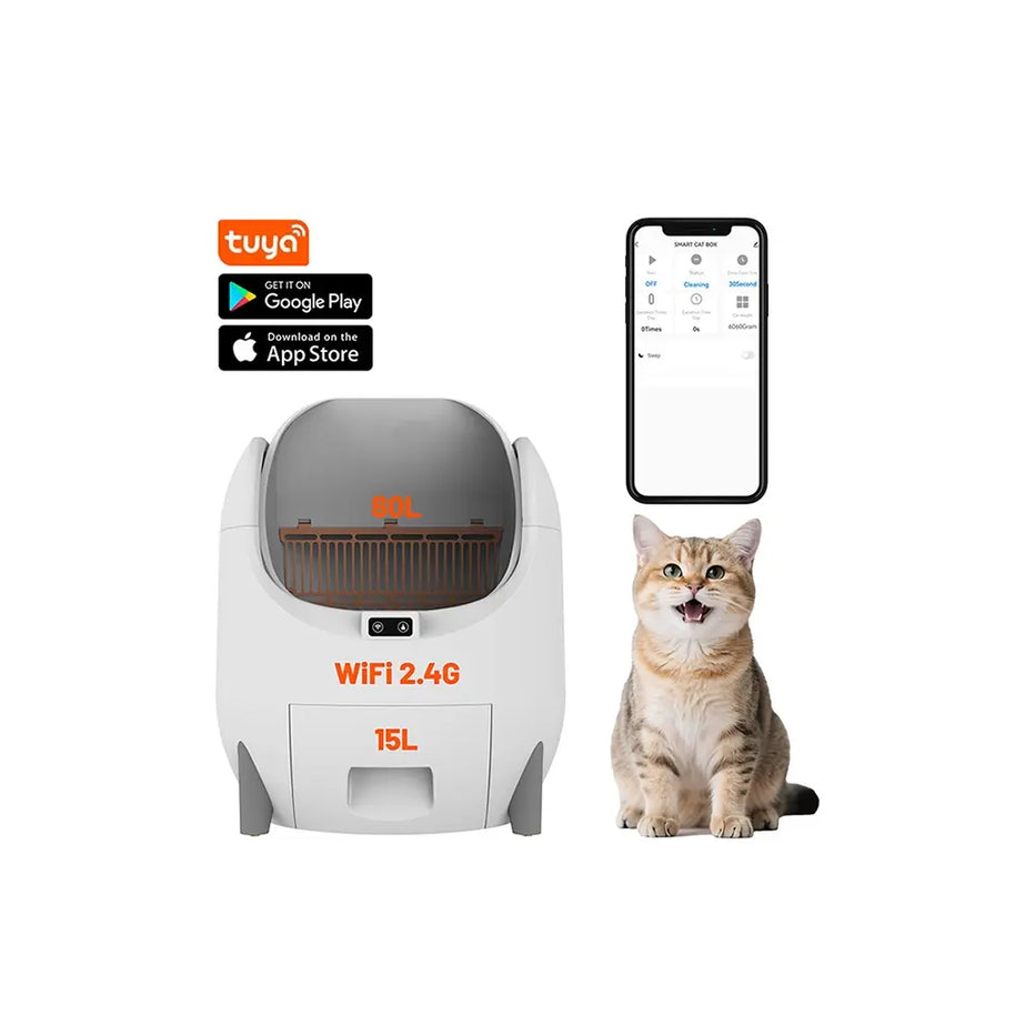 Open-Top Self-Cleaning Cat Litter Box 15L Capacity