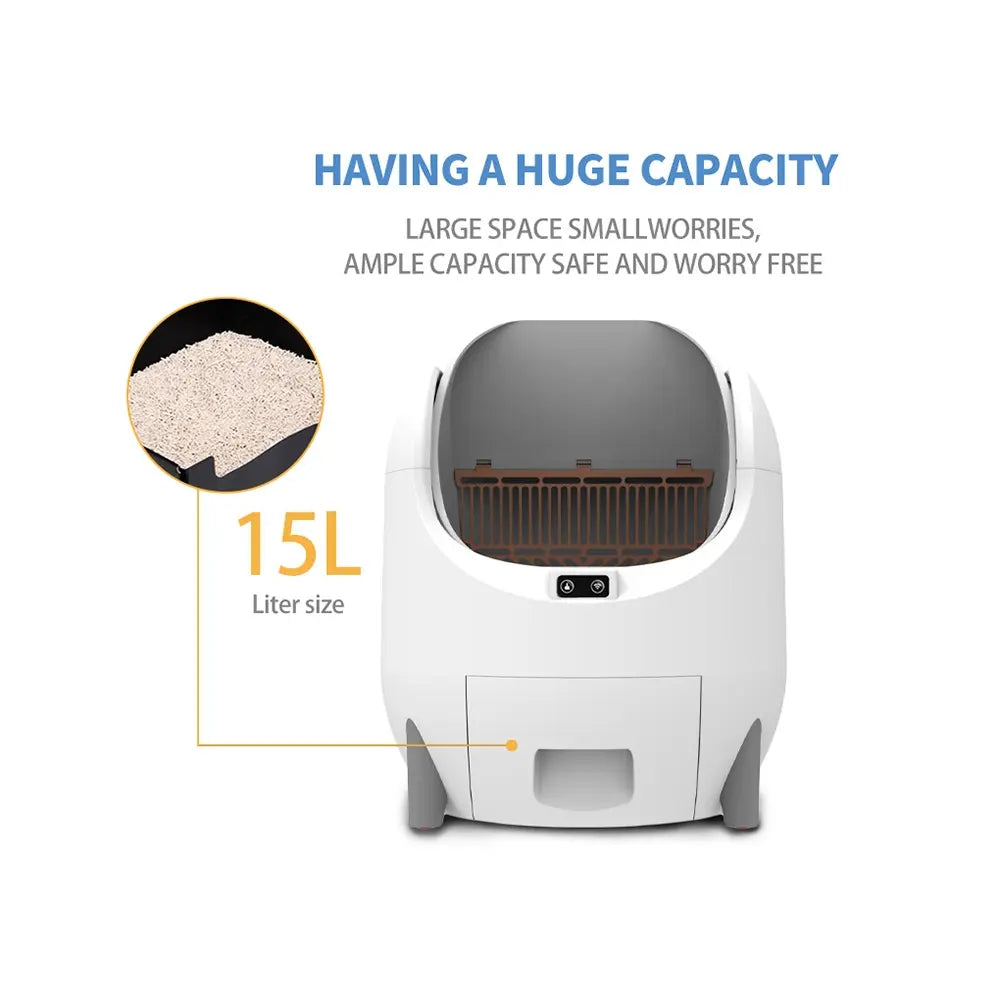 Open-Top Self-Cleaning Cat Litter Box 15L Capacity