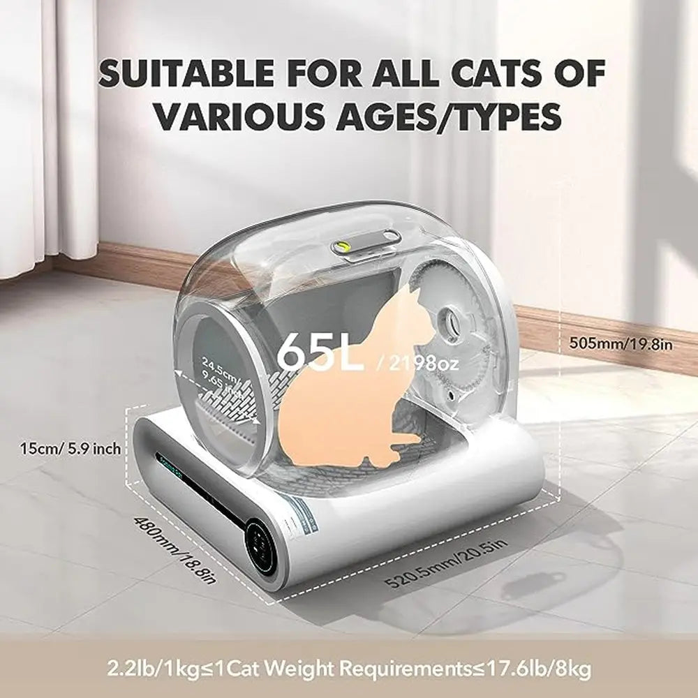 65L Smart Self-Cleaning Cat Litter Box with App Control