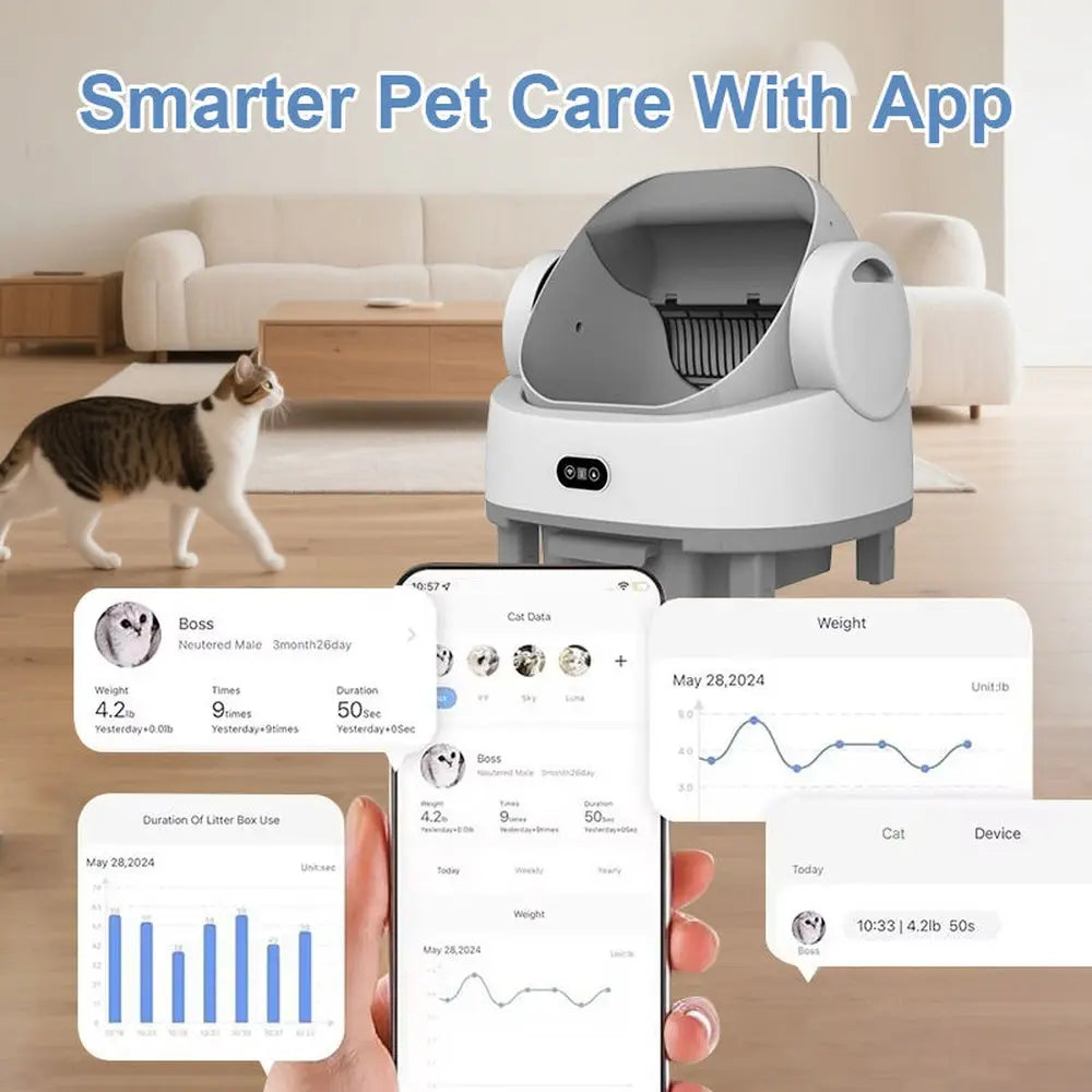 68L Smart Self-Cleaning Cat Litter Box with WiFi & Odor Control
