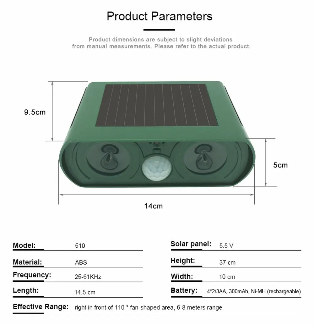Solar Waterproof Ultrasonic Animal Repeller for Yard