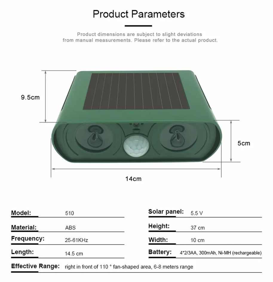 Solar Waterproof Ultrasonic Animal Repeller for Yard