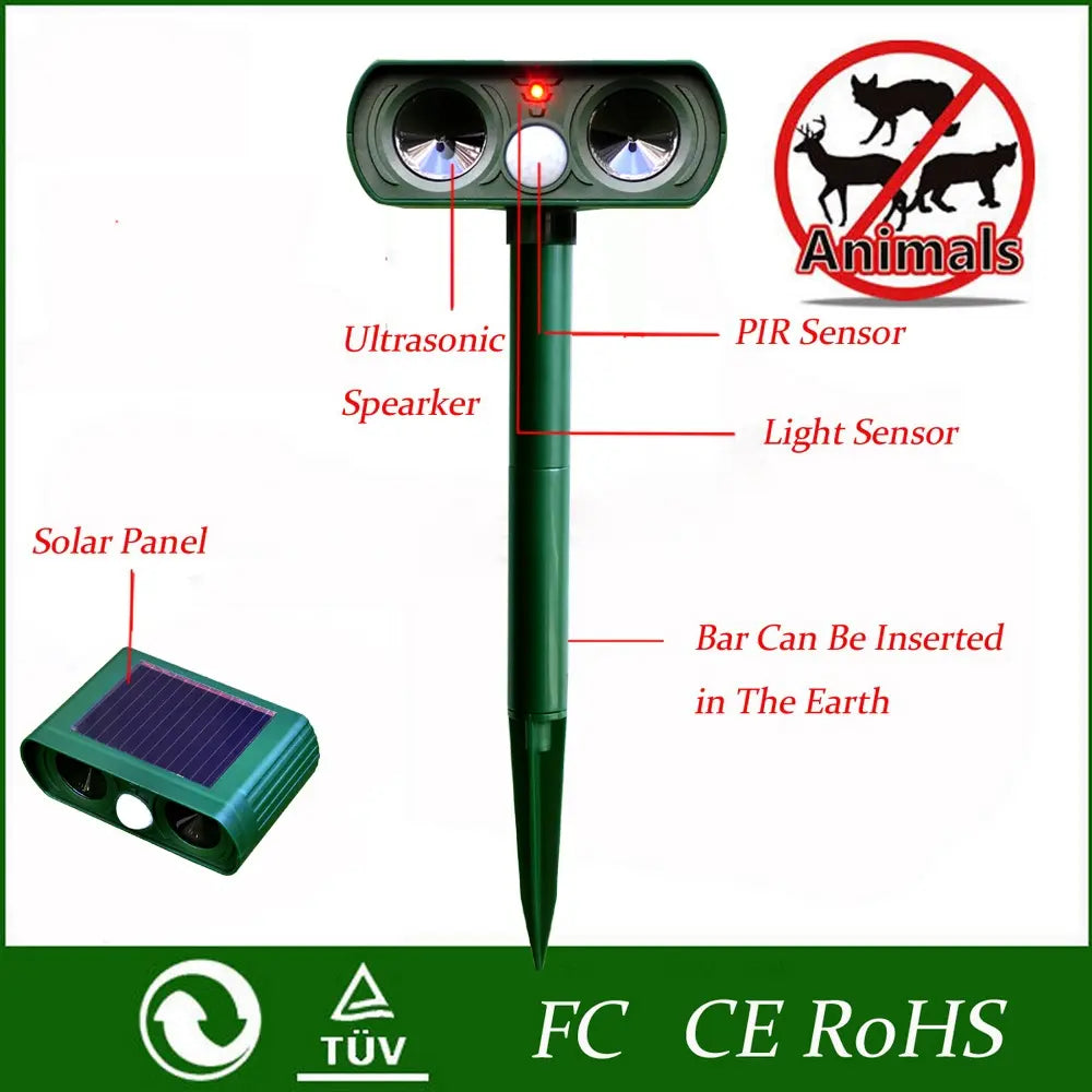 Solar Waterproof Ultrasonic Animal Repeller for Yard