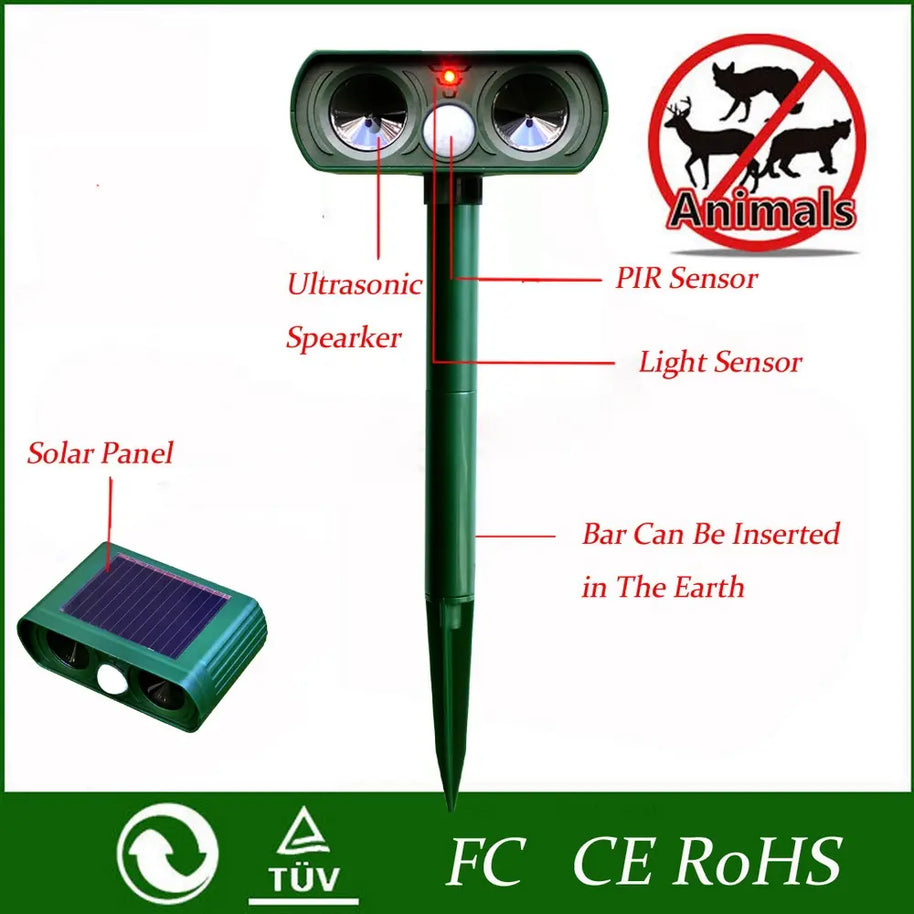 Solar Waterproof Ultrasonic Animal Repeller for Yard