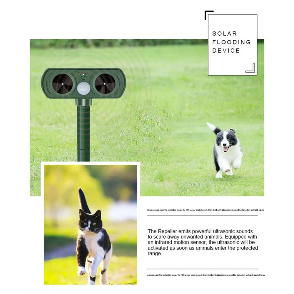 Solar Waterproof Ultrasonic Animal Repeller for Yard